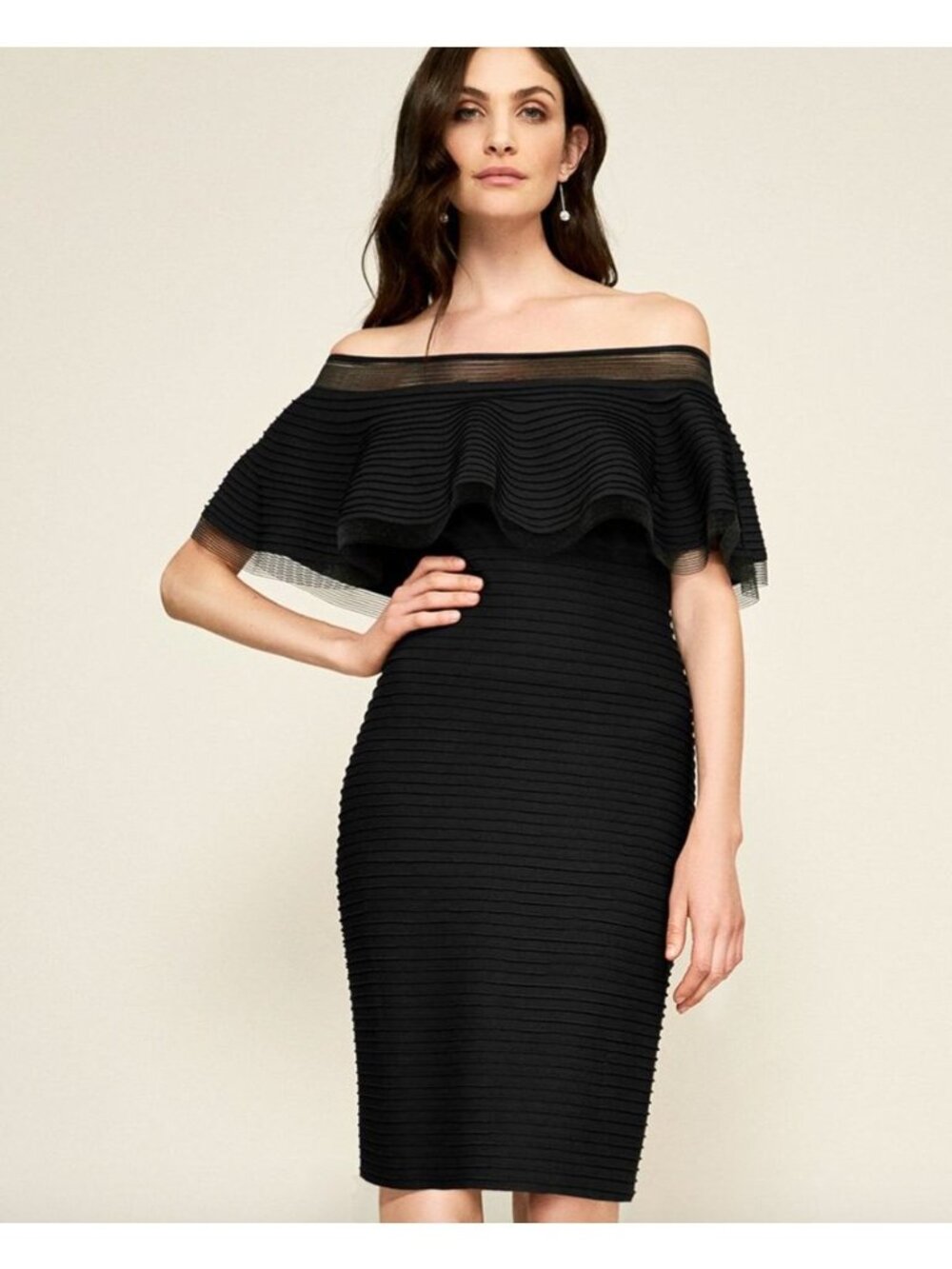 TADASHI SHOJI  Off Shoulder Black Dress Size Large